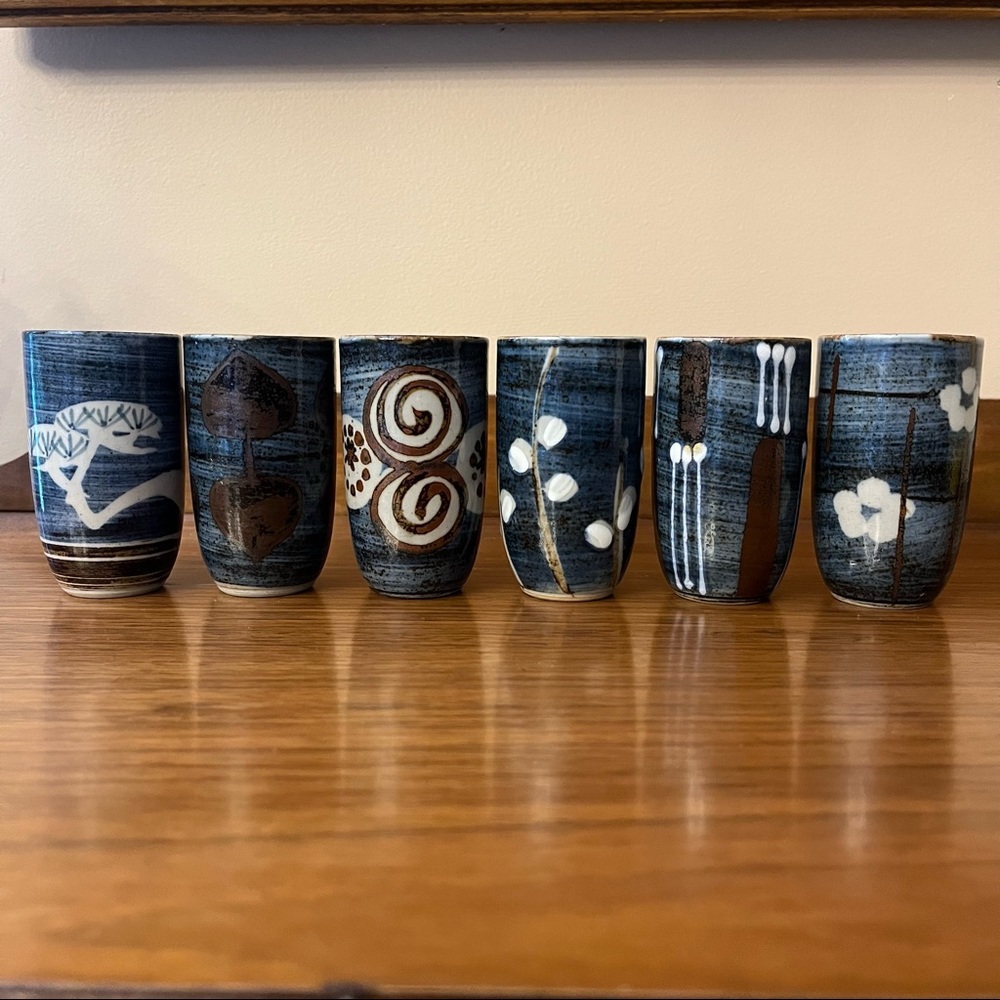 1960’s Otagiri Pussywillow Saki Cups - Set of 6 Japanese Hand-Decorated